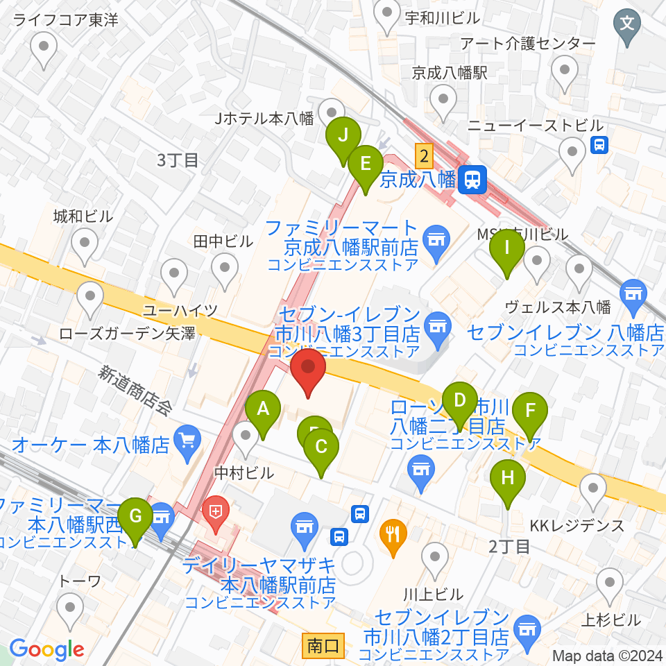 島村楽器 ミュージックサロン本八幡周辺の駐車場・コインパーキング一覧地図