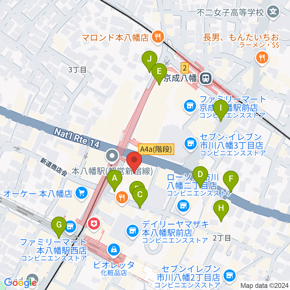 島村楽器 ミュージックサロン本八幡周辺の駐車場・コインパーキング一覧地図