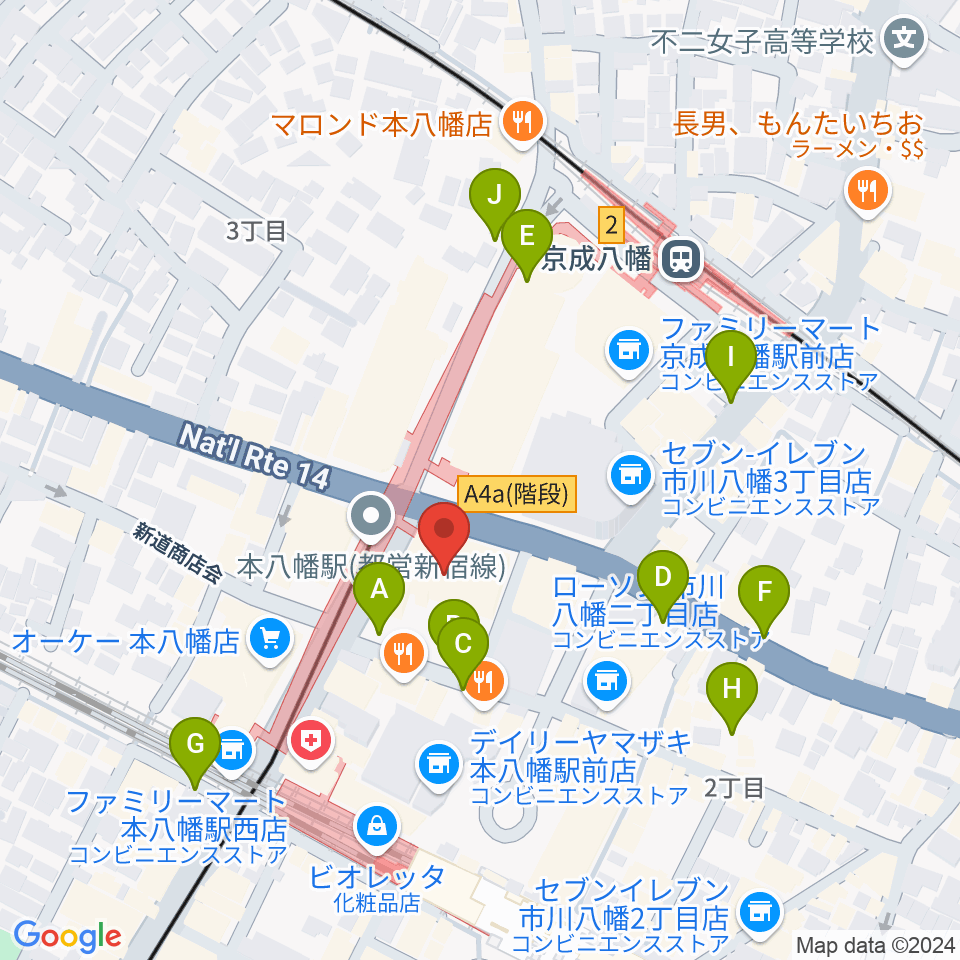 島村楽器 ミュージックサロン本八幡周辺の駐車場・コインパーキング一覧地図