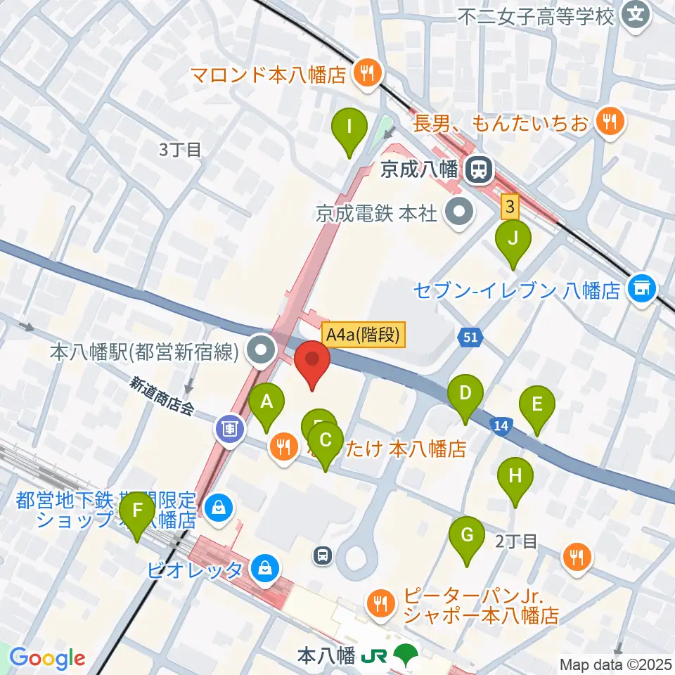 島村楽器 ミュージックサロン本八幡周辺の駐車場・コインパーキング一覧地図