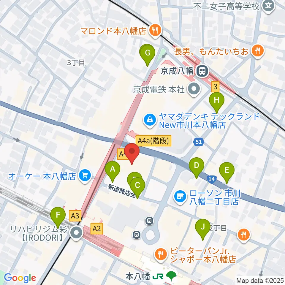 島村楽器 ミュージックサロン本八幡周辺の駐車場・コインパーキング一覧地図