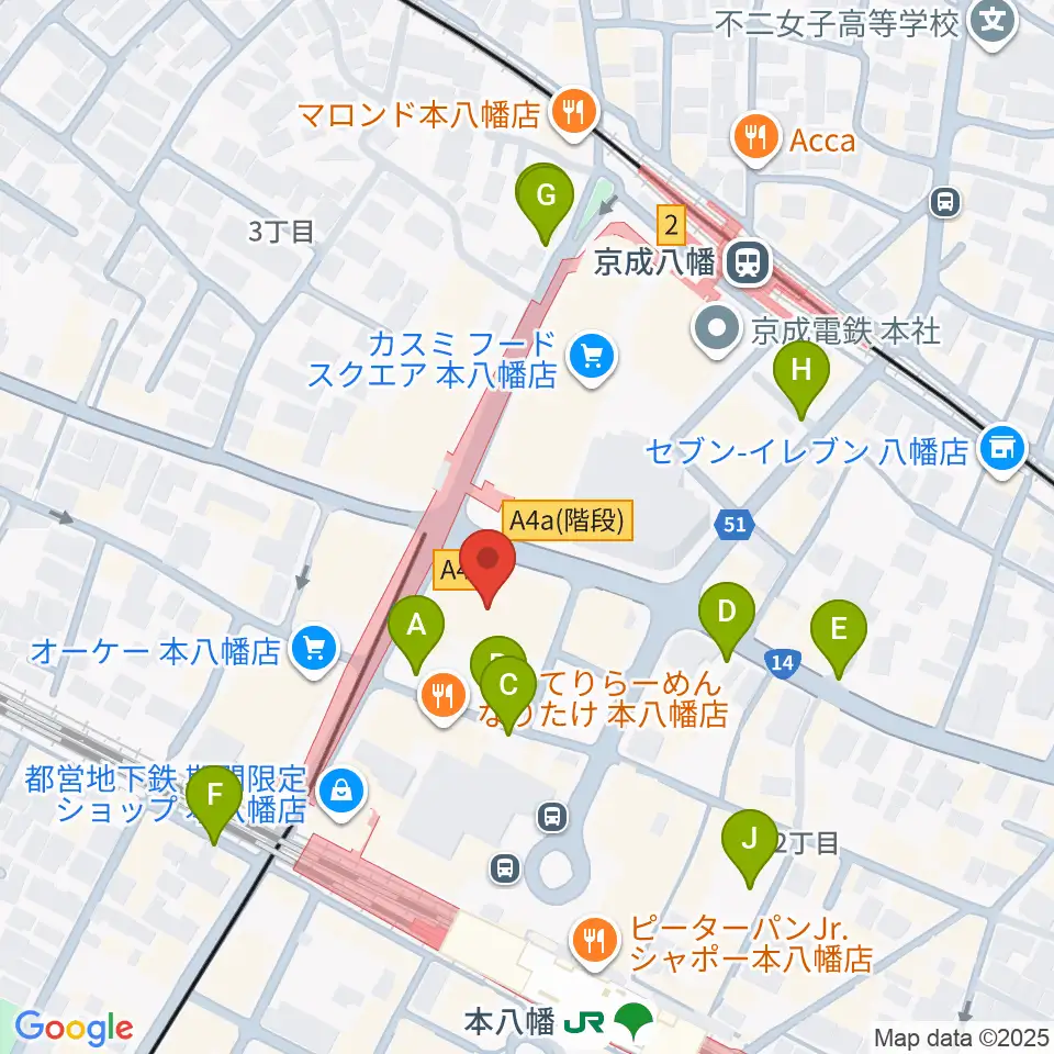 島村楽器 ミュージックサロン本八幡周辺の駐車場・コインパーキング一覧地図