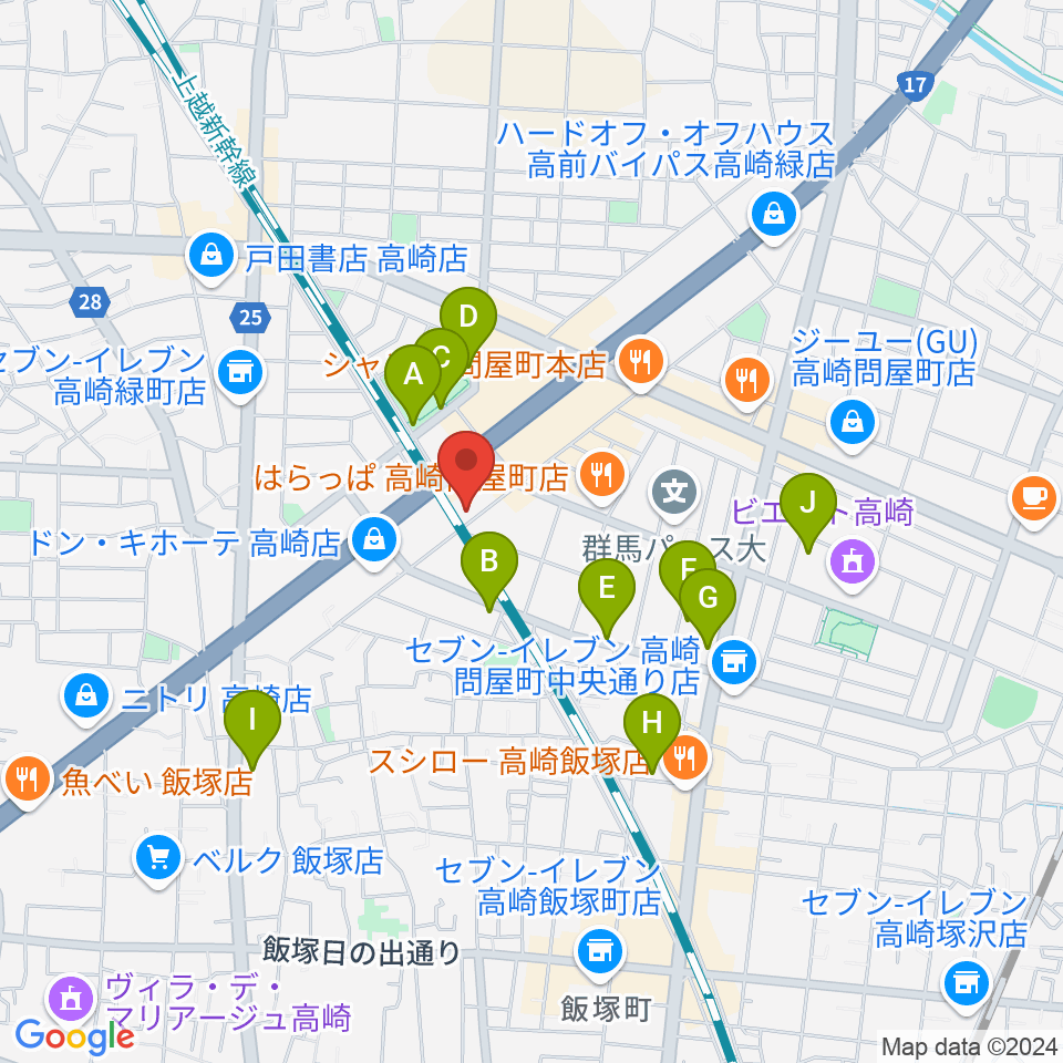 スタインウェイセンター高崎周辺の駐車場・コインパーキング一覧地図