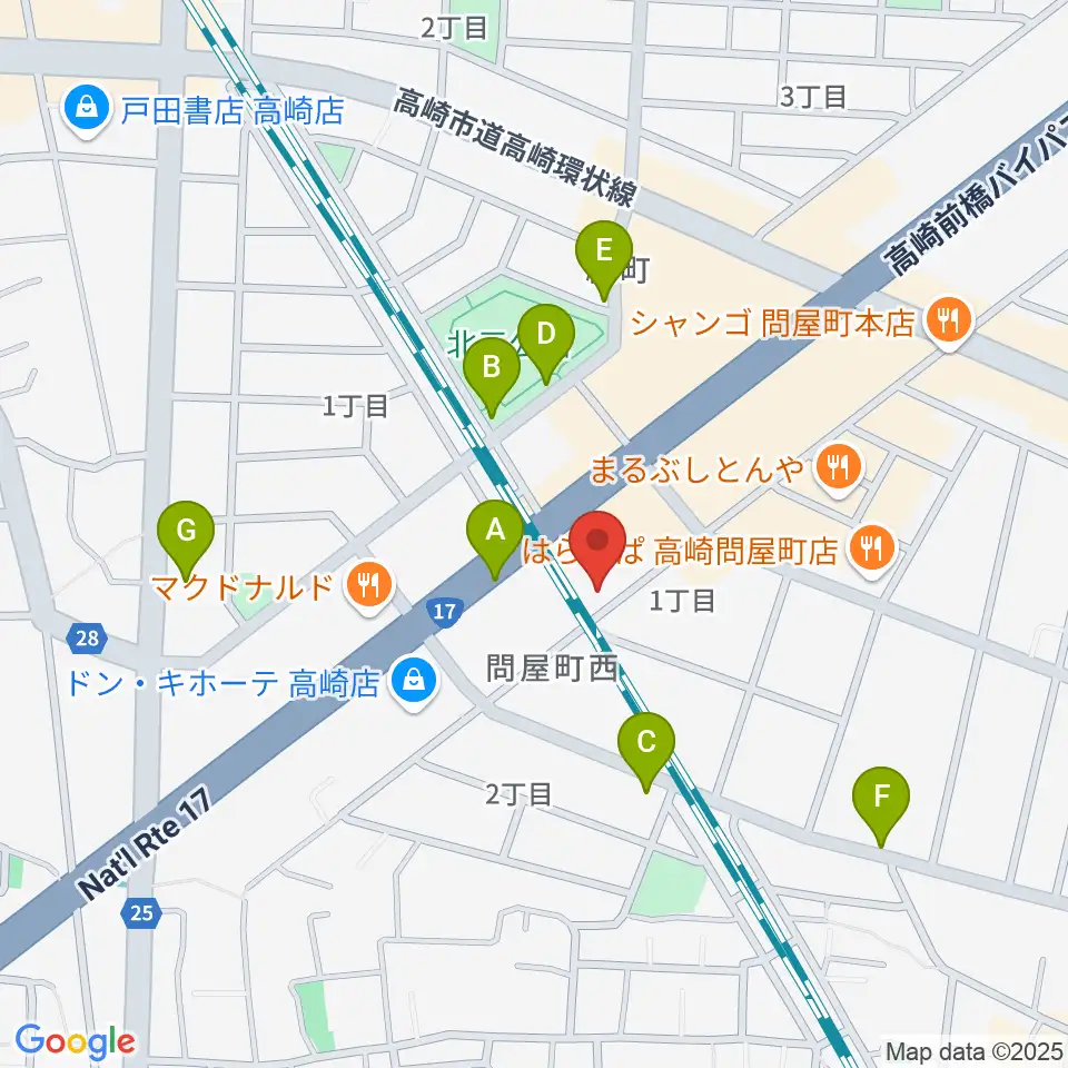 輸入ピアノセンター高崎周辺の駐車場・コインパーキング一覧地図
