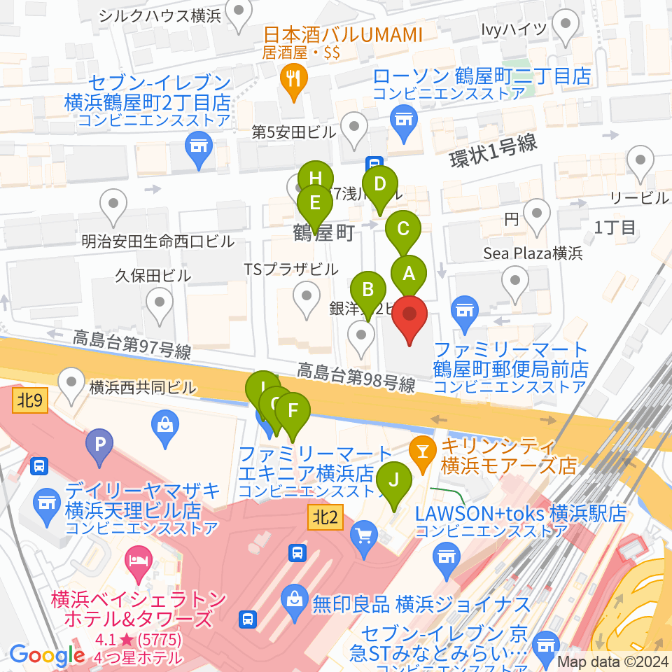 クロサワバイオリン横浜店周辺の駐車場・コインパーキング一覧地図