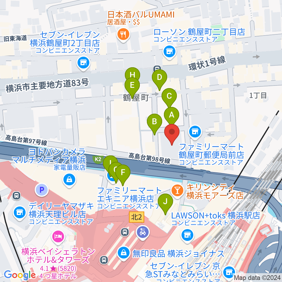 クロサワバイオリン横浜店周辺の駐車場・コインパーキング一覧地図