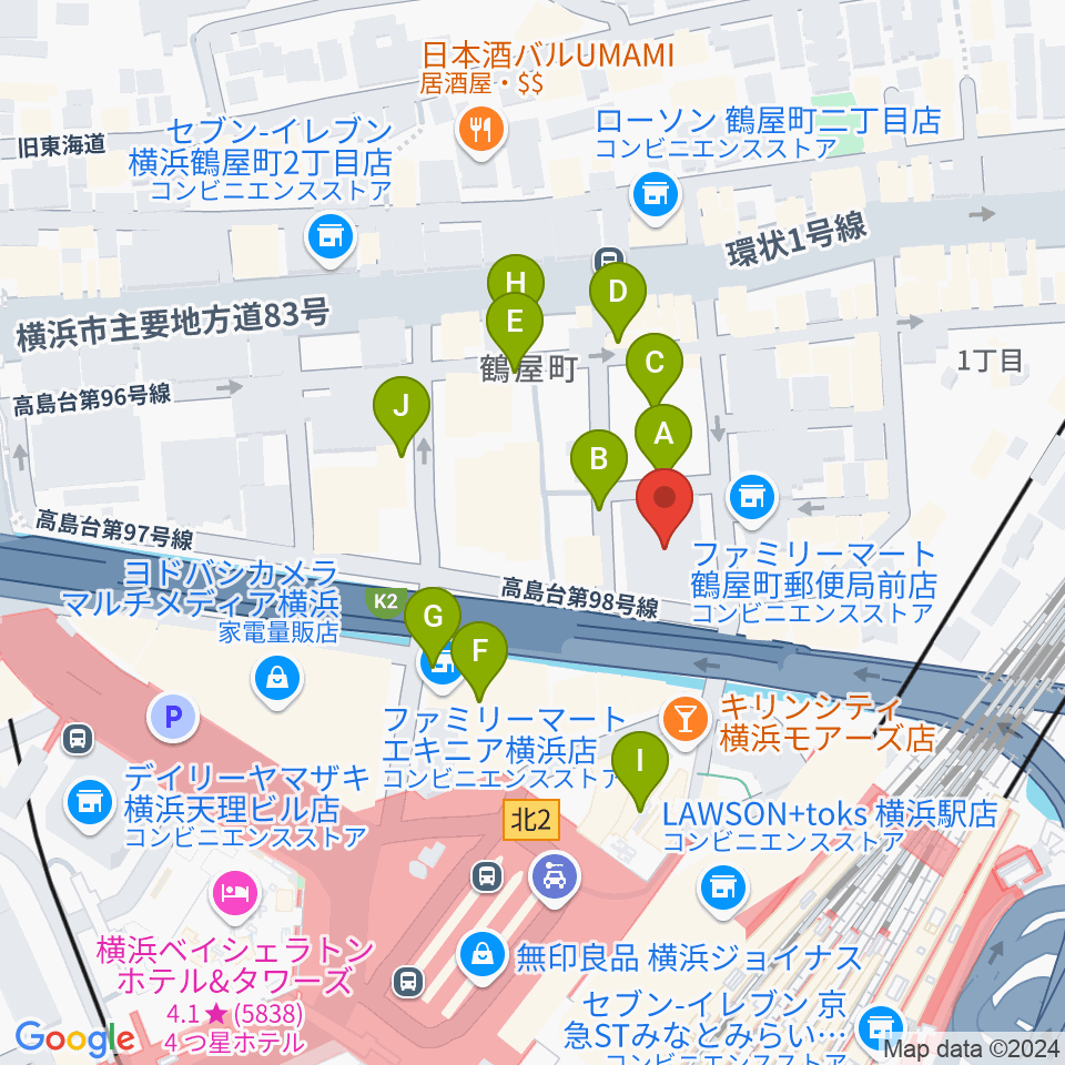 クロサワバイオリン横浜店周辺の駐車場・コインパーキング一覧地図