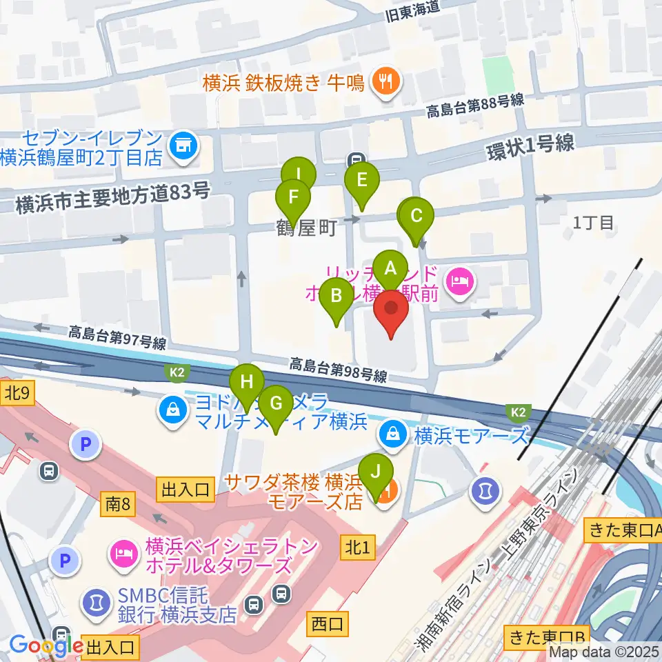 クロサワバイオリン横浜店周辺の駐車場・コインパーキング一覧地図