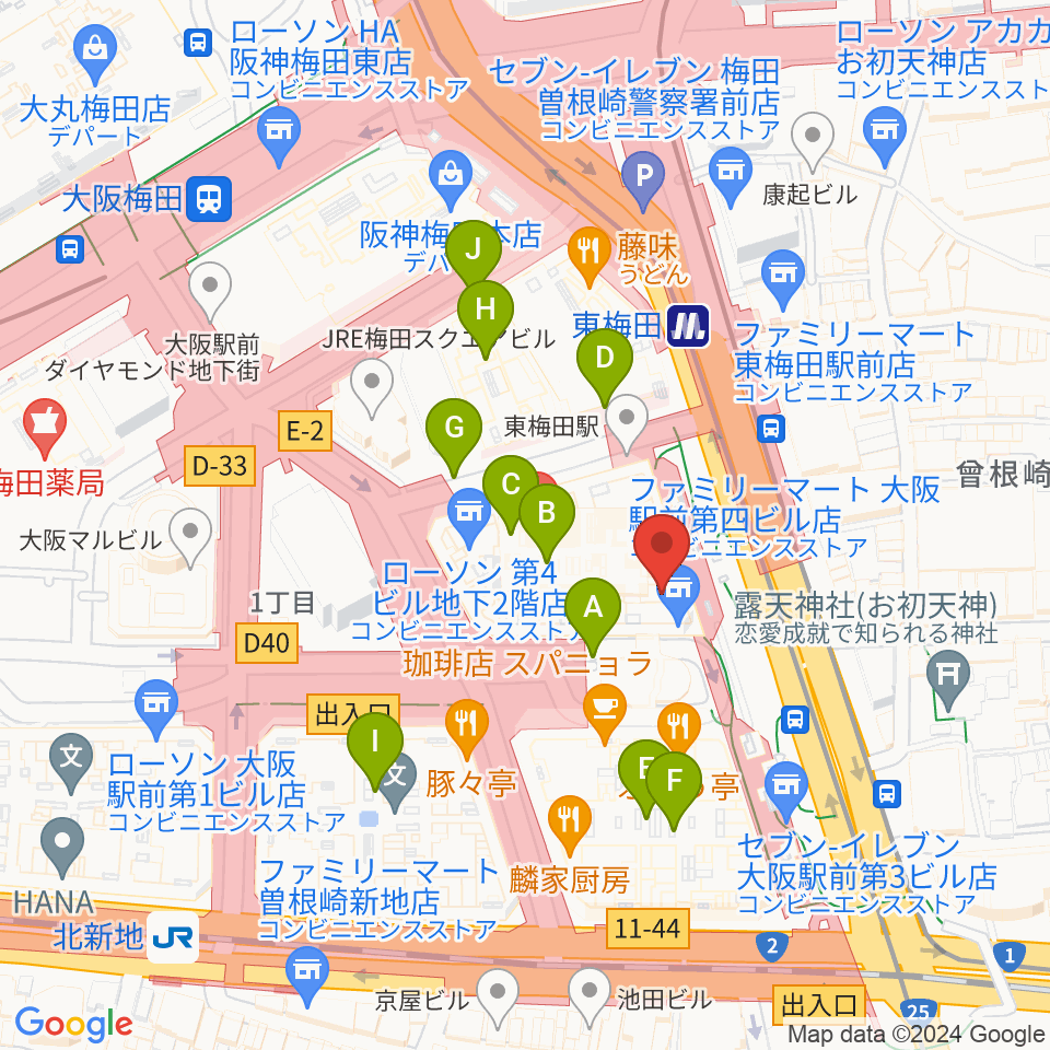 クロサワバイオリン大阪梅田店周辺の駐車場・コインパーキング一覧地図