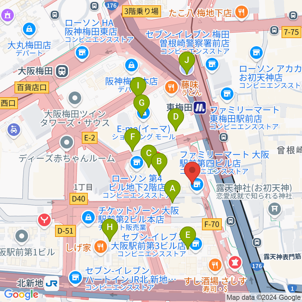 クロサワバイオリン大阪梅田店周辺の駐車場・コインパーキング一覧地図