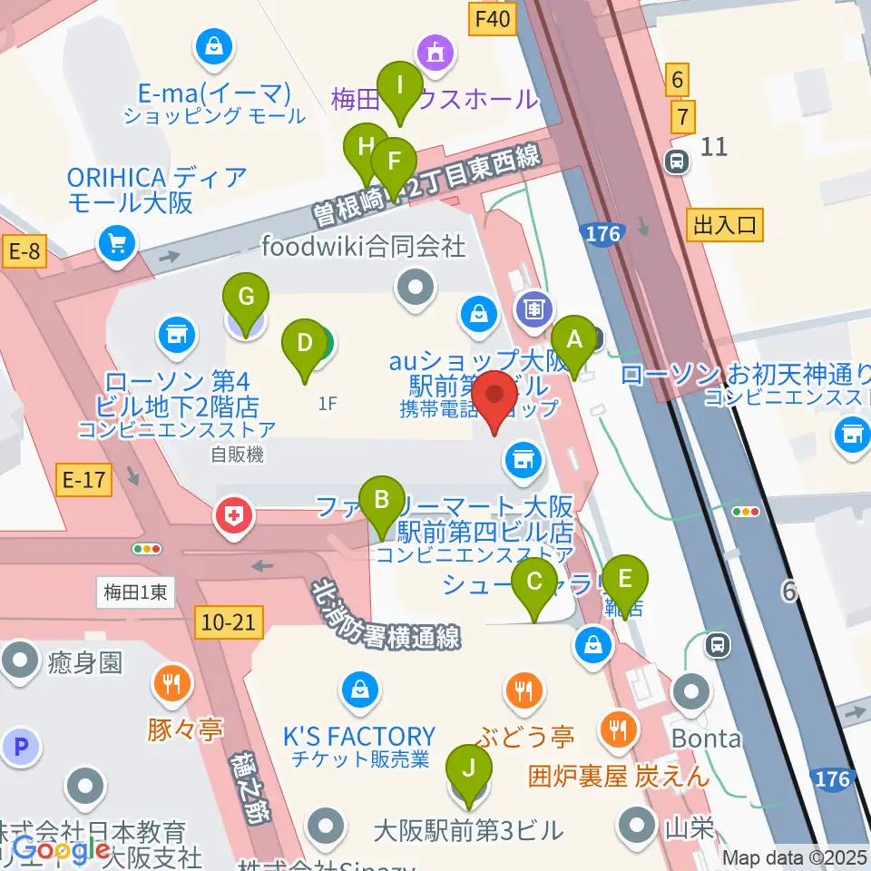 クロサワバイオリン大阪梅田店周辺の駐車場・コインパーキング一覧地図
