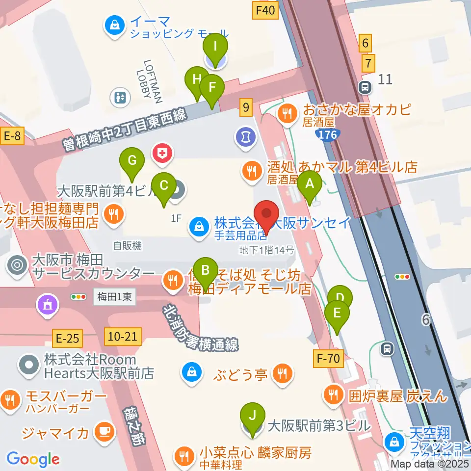 クロサワバイオリン大阪梅田店周辺の駐車場・コインパーキング一覧地図