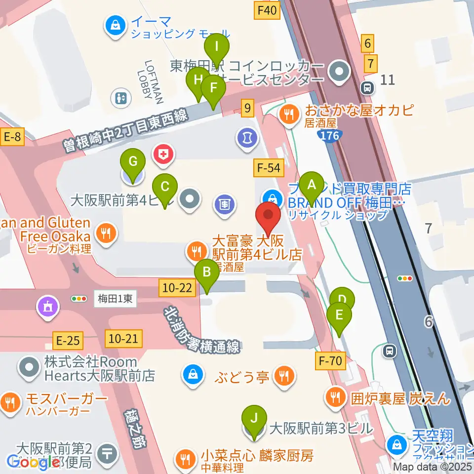 クロサワバイオリン大阪梅田店周辺の駐車場・コインパーキング一覧地図