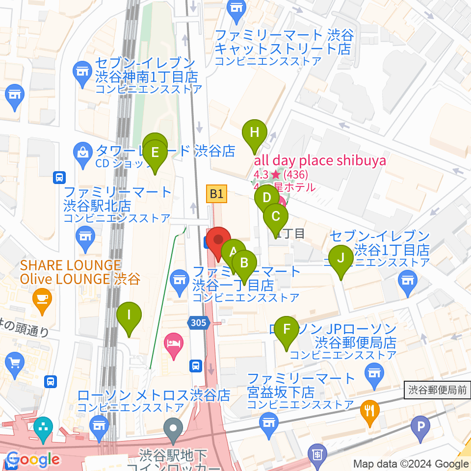 クロサワバイオリン渋谷本店周辺の駐車場・コインパーキング一覧地図