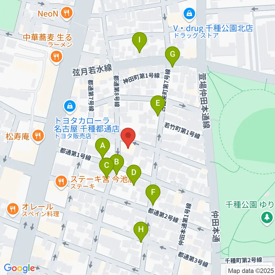 アリアギター・ショールーム周辺の駐車場・コインパーキング一覧地図