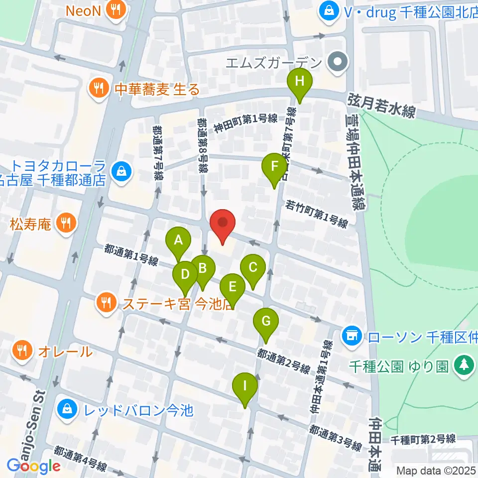 アリアギター・ショールーム周辺の駐車場・コインパーキング一覧地図