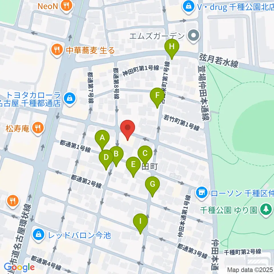 アリアギター・ショールーム周辺の駐車場・コインパーキング一覧地図