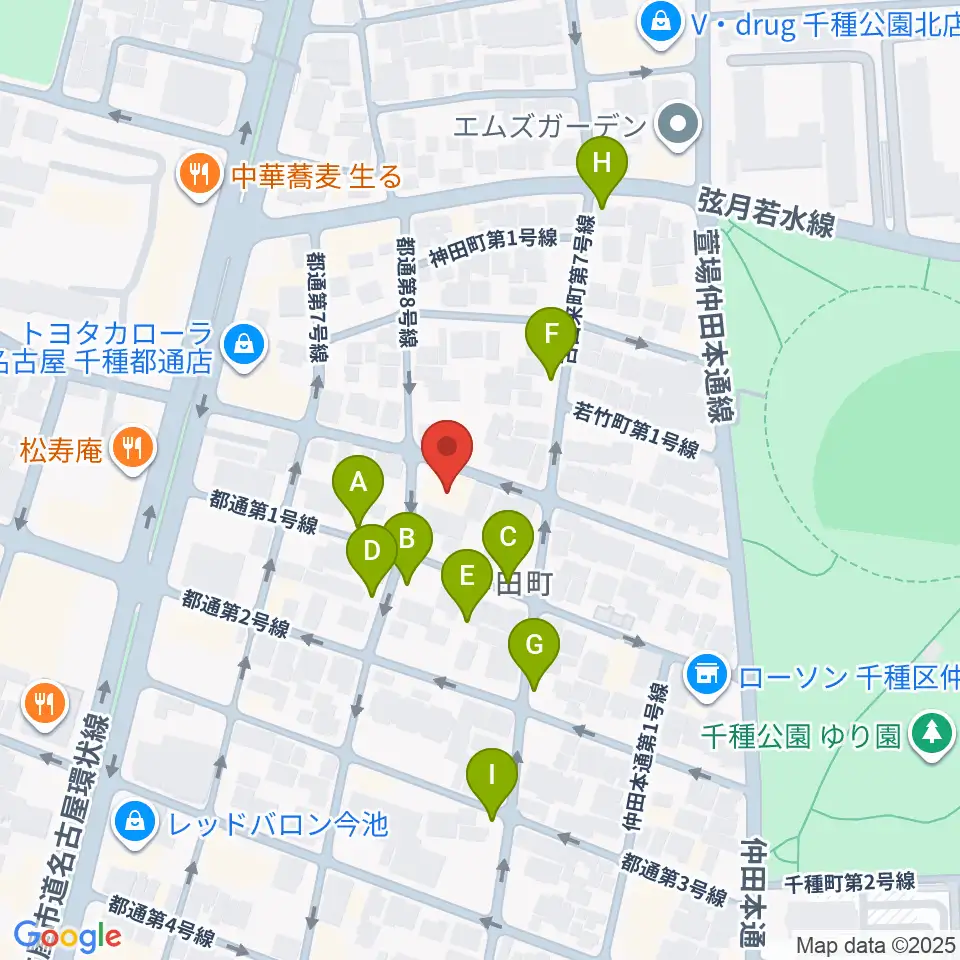 アリアギター・ショールーム周辺の駐車場・コインパーキング一覧地図