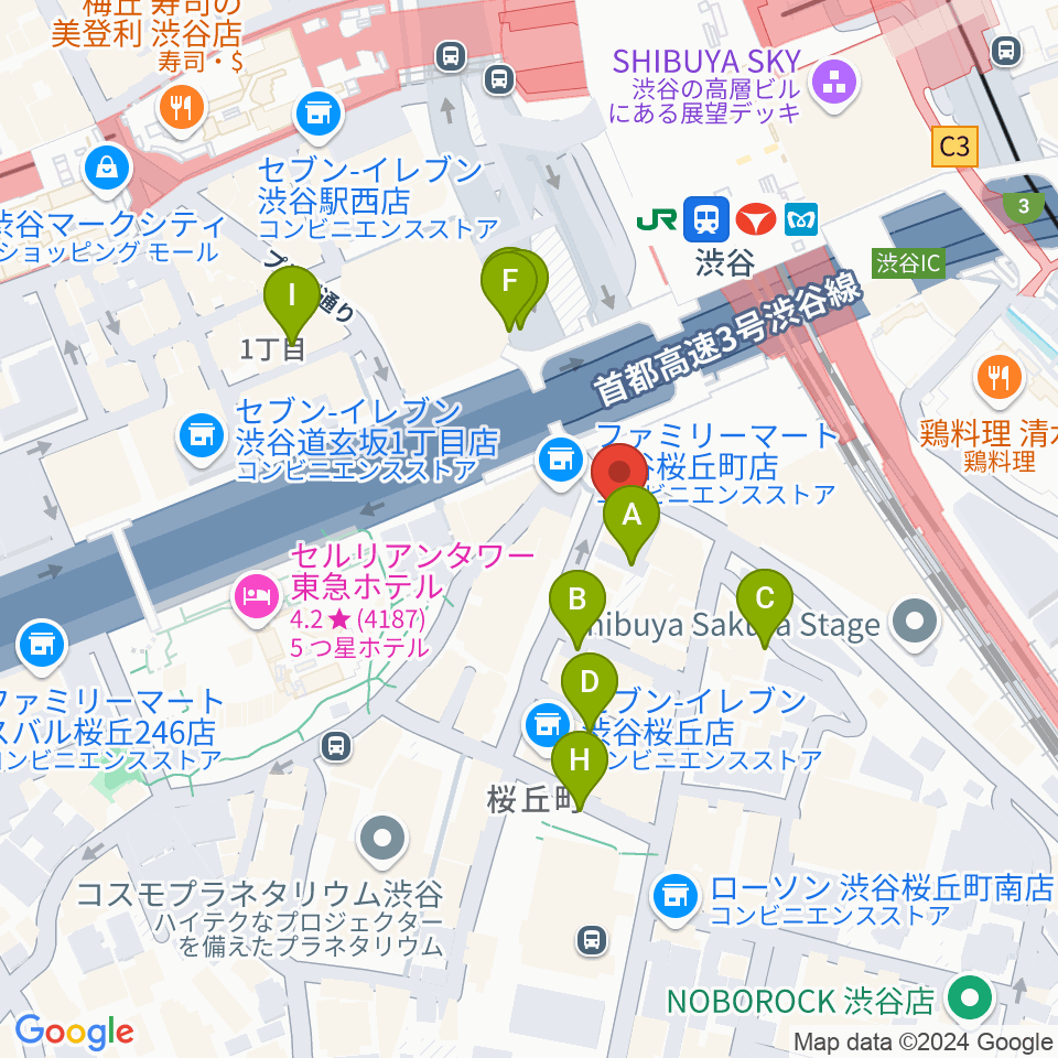 渋谷ギターズステーション周辺の駐車場・コインパーキング一覧地図