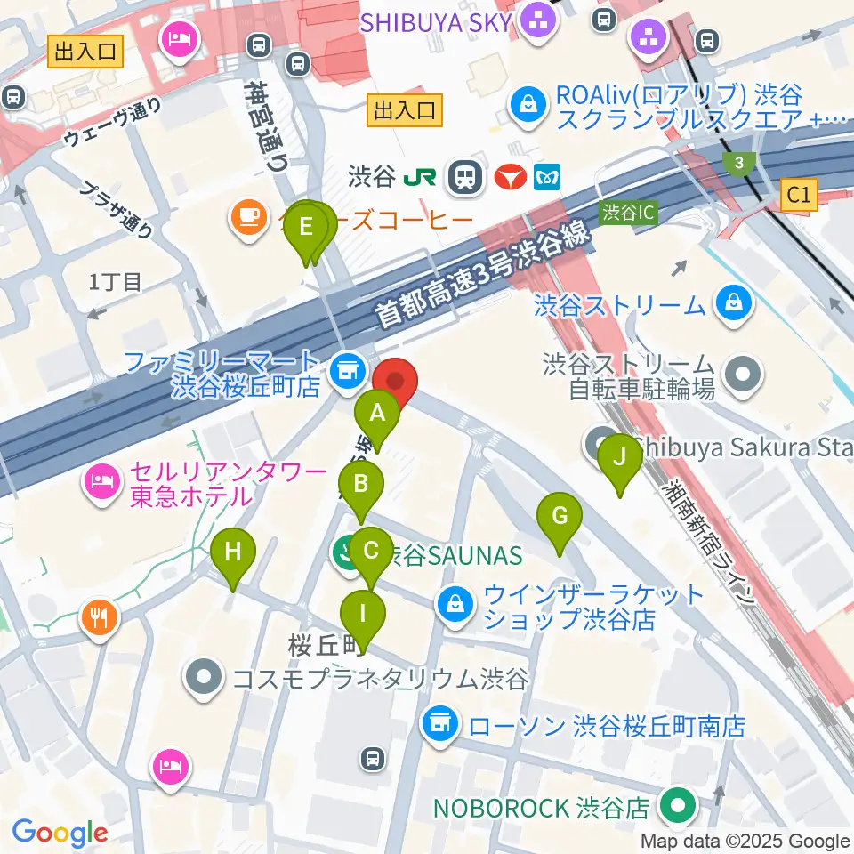 渋谷ギターズステーション周辺の駐車場・コインパーキング一覧地図
