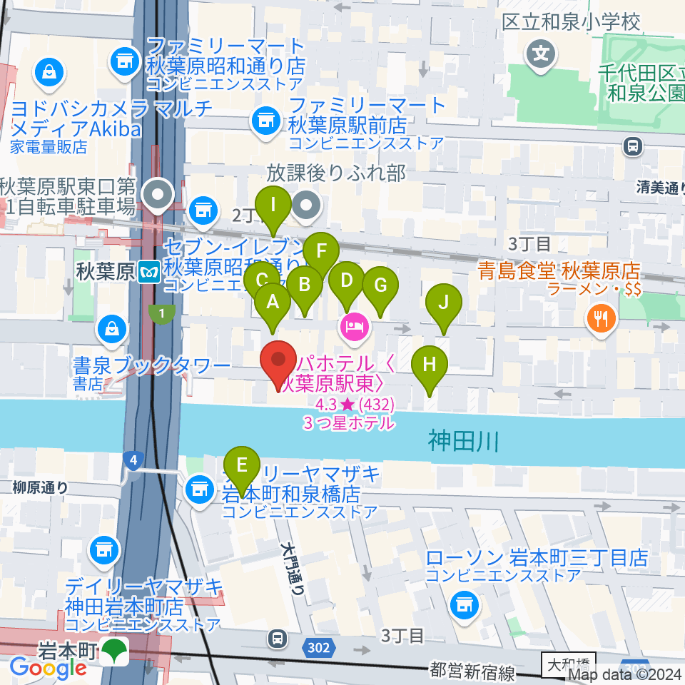 イケベ楽器店リボレ秋葉原周辺の駐車場・コインパーキング一覧地図