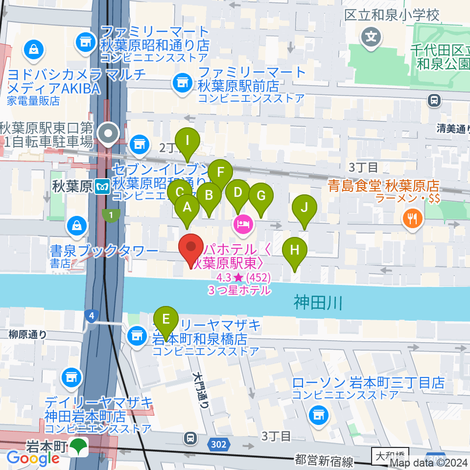 イケベ楽器店リボレ秋葉原周辺の駐車場・コインパーキング一覧地図