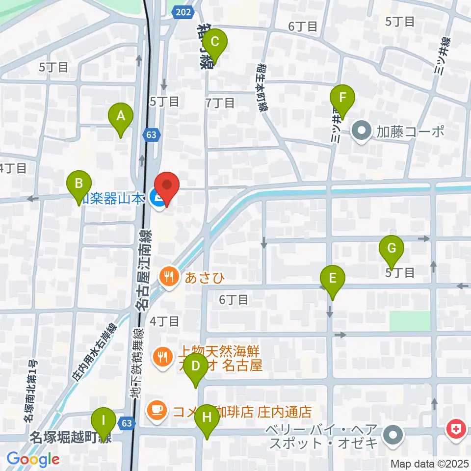 和楽器山本周辺の駐車場・コインパーキング一覧地図