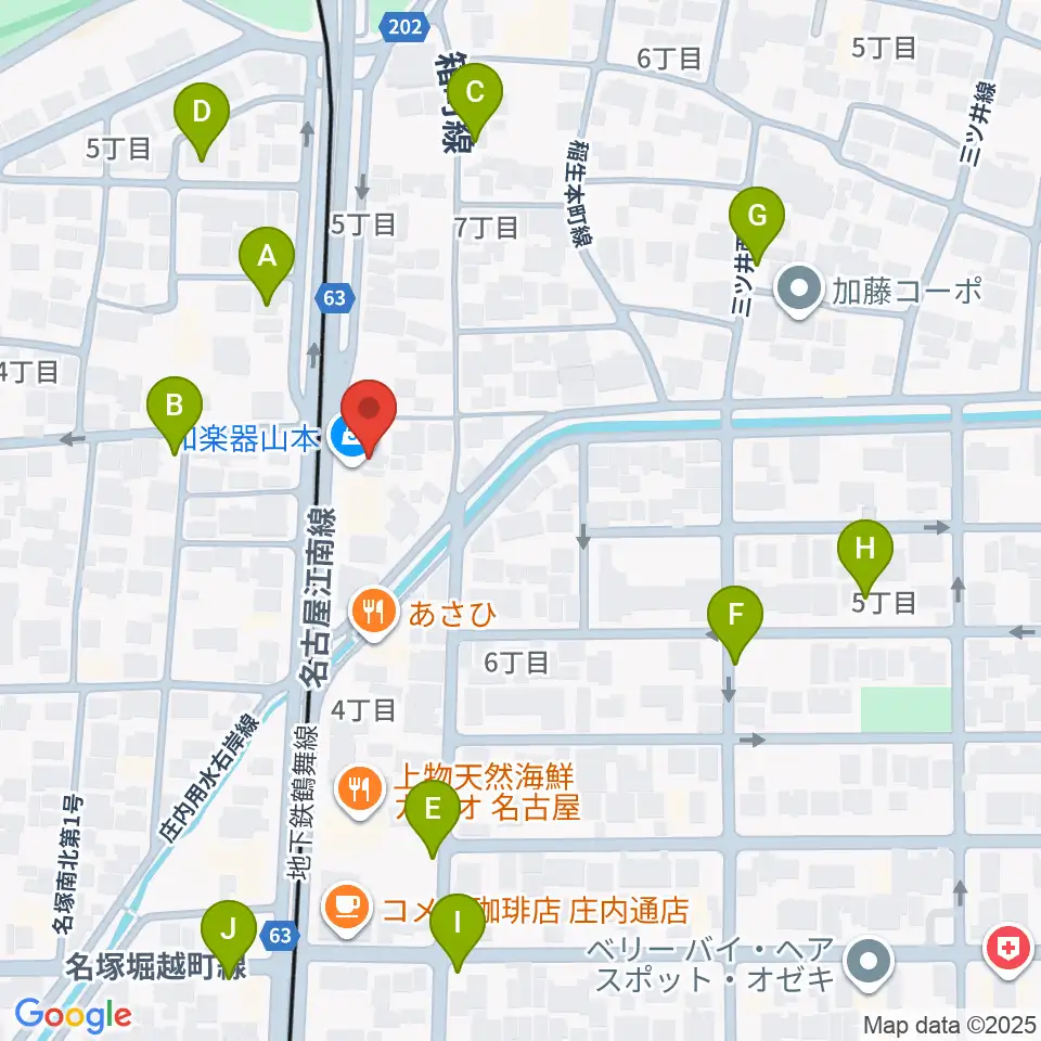 和楽器山本周辺の駐車場・コインパーキング一覧地図