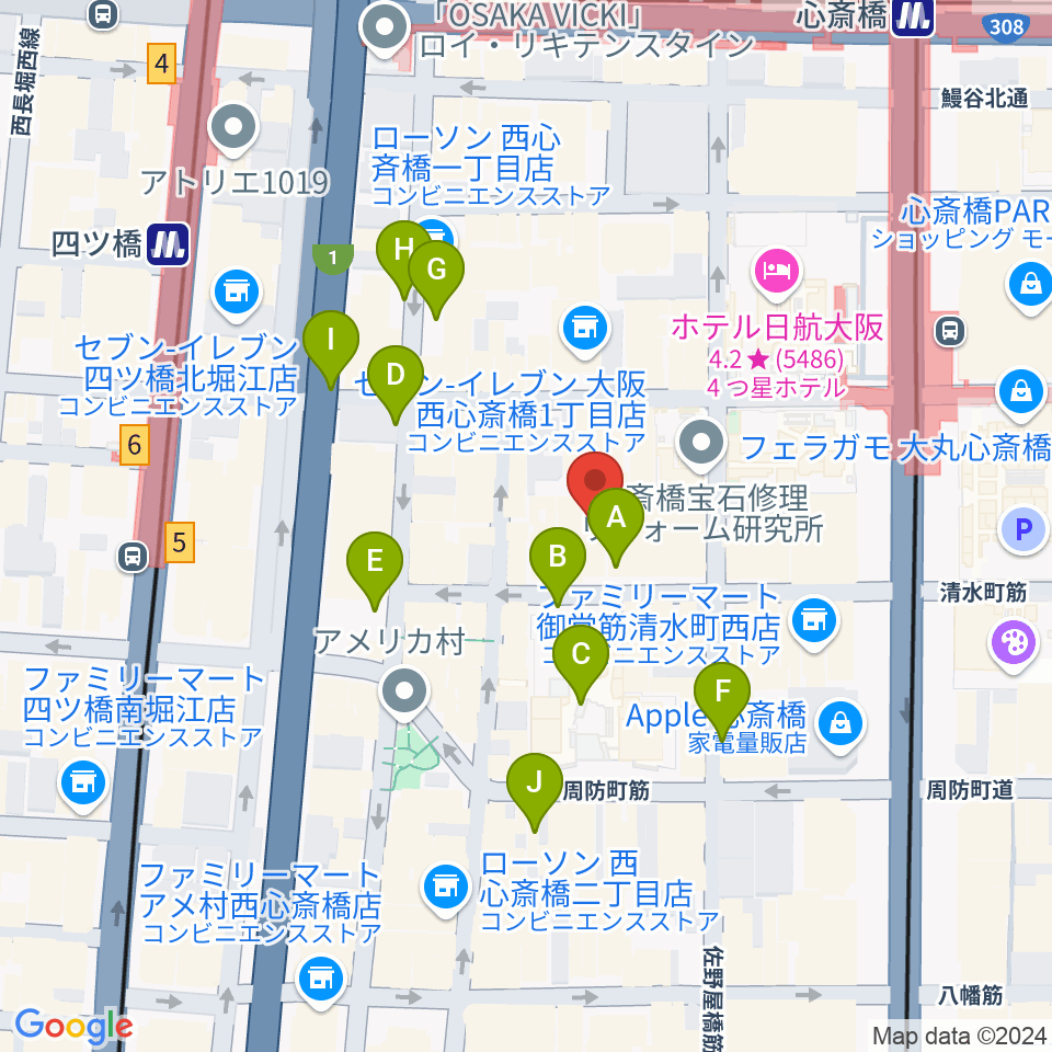 イシバシ楽器 心斎橋店周辺の駐車場・コインパーキング一覧地図