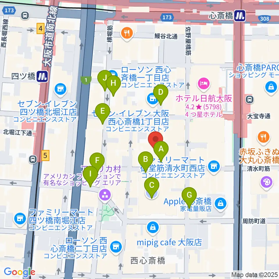 イシバシ楽器 心斎橋店周辺の駐車場・コインパーキング一覧地図