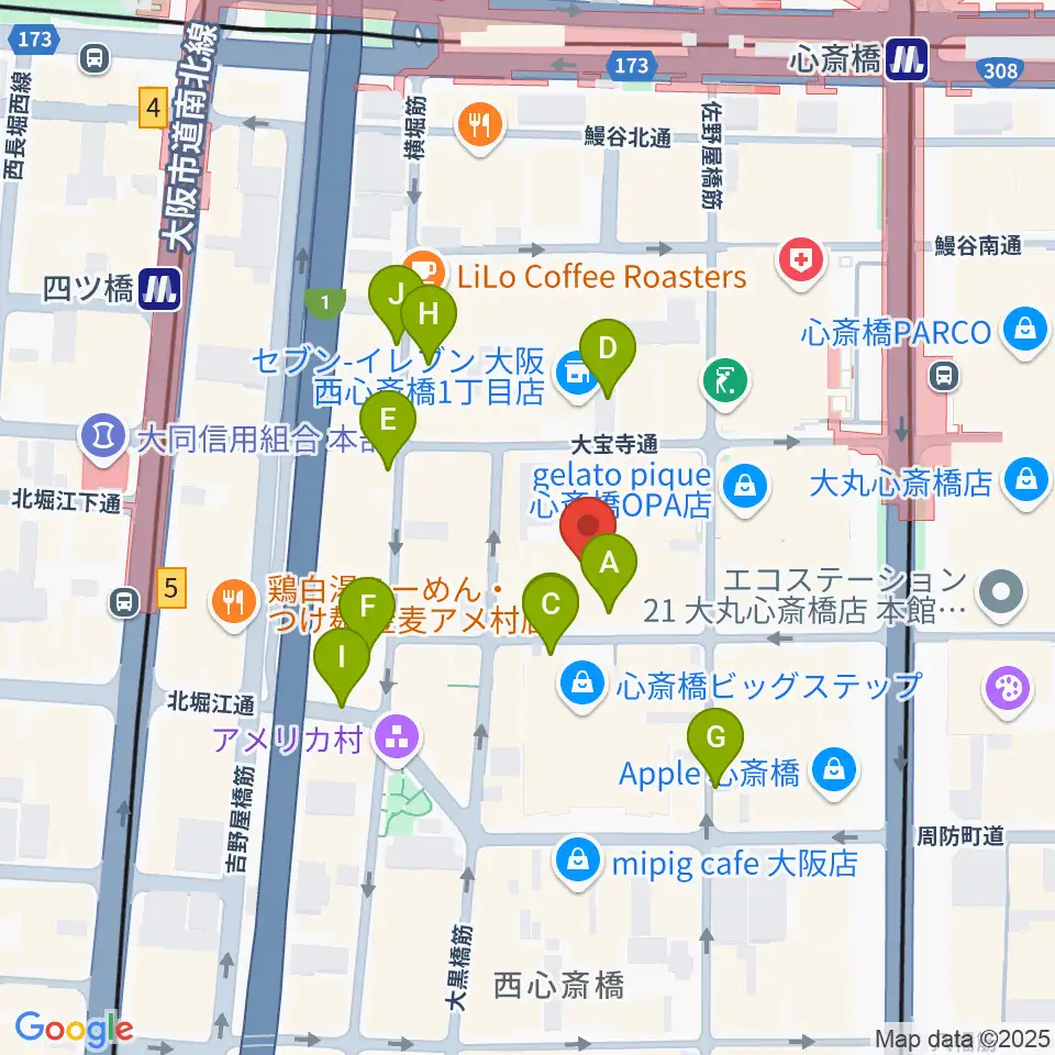 イシバシ楽器 心斎橋店周辺の駐車場・コインパーキング一覧地図