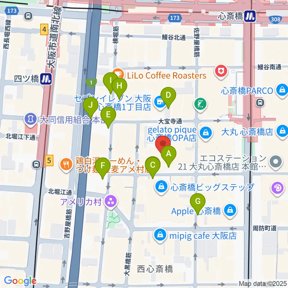イシバシ楽器 心斎橋店周辺の駐車場・コインパーキング一覧地図