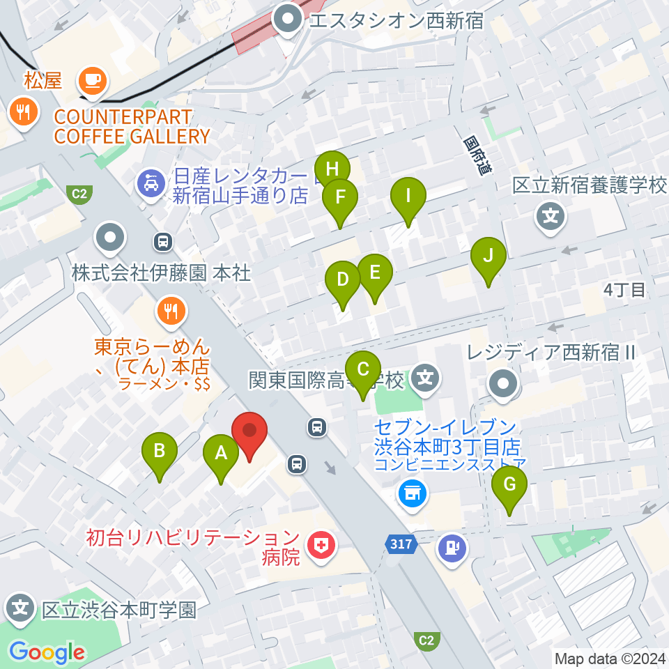 香野弦楽器周辺の駐車場・コインパーキング一覧地図