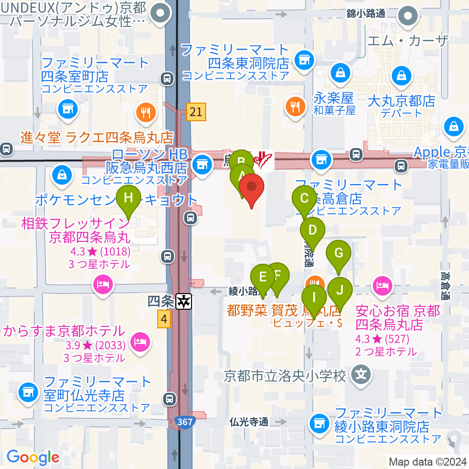 JEUGIAミュージックサロン四条周辺の駐車場・コインパーキング一覧地図