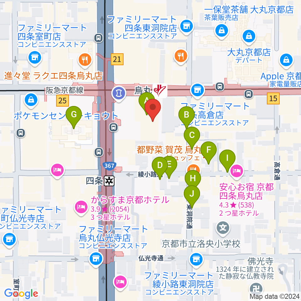 JEUGIAミュージックサロン四条周辺の駐車場・コインパーキング一覧地図