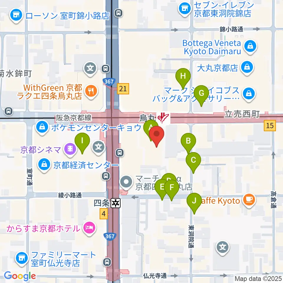 JEUGIAミュージックサロン四条周辺の駐車場・コインパーキング一覧地図
