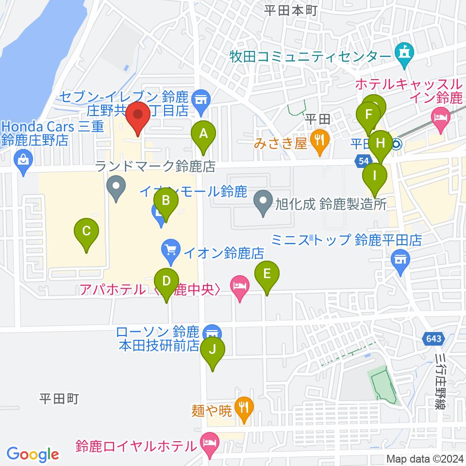 第一楽器 鈴鹿平田センター周辺の駐車場・コインパーキング一覧地図