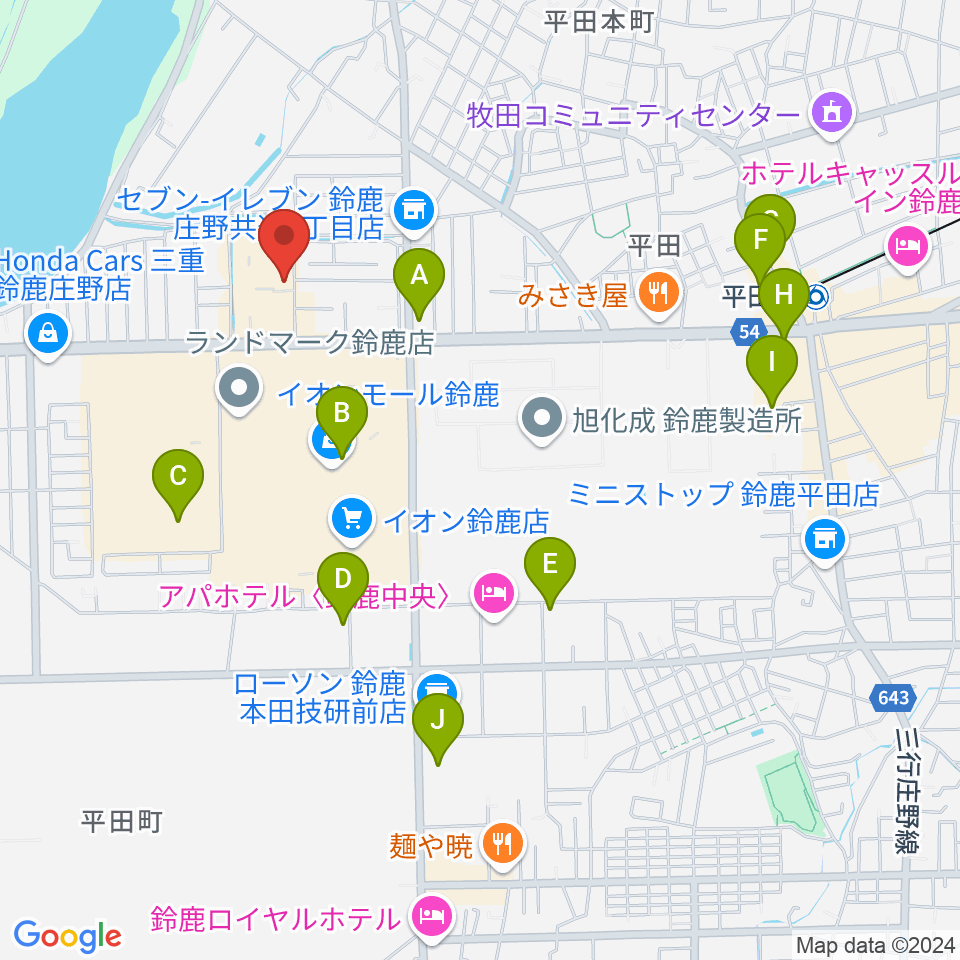 第一楽器 鈴鹿平田センター周辺の駐車場・コインパーキング一覧地図