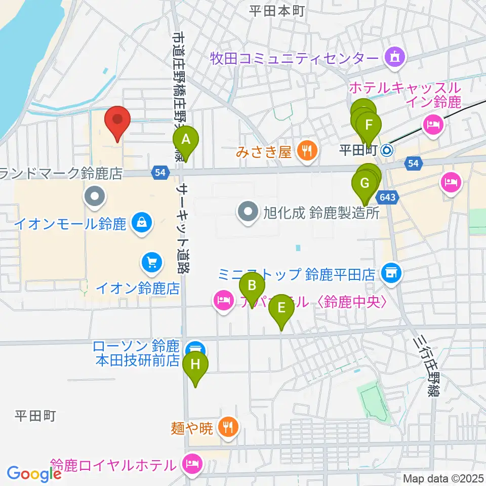 第一楽器 鈴鹿平田センター周辺の駐車場・コインパーキング一覧地図