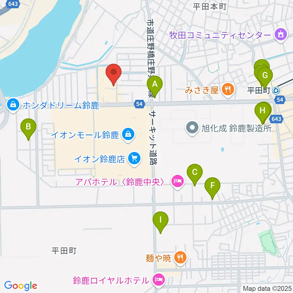 第一楽器 鈴鹿平田センター周辺の駐車場・コインパーキング一覧地図