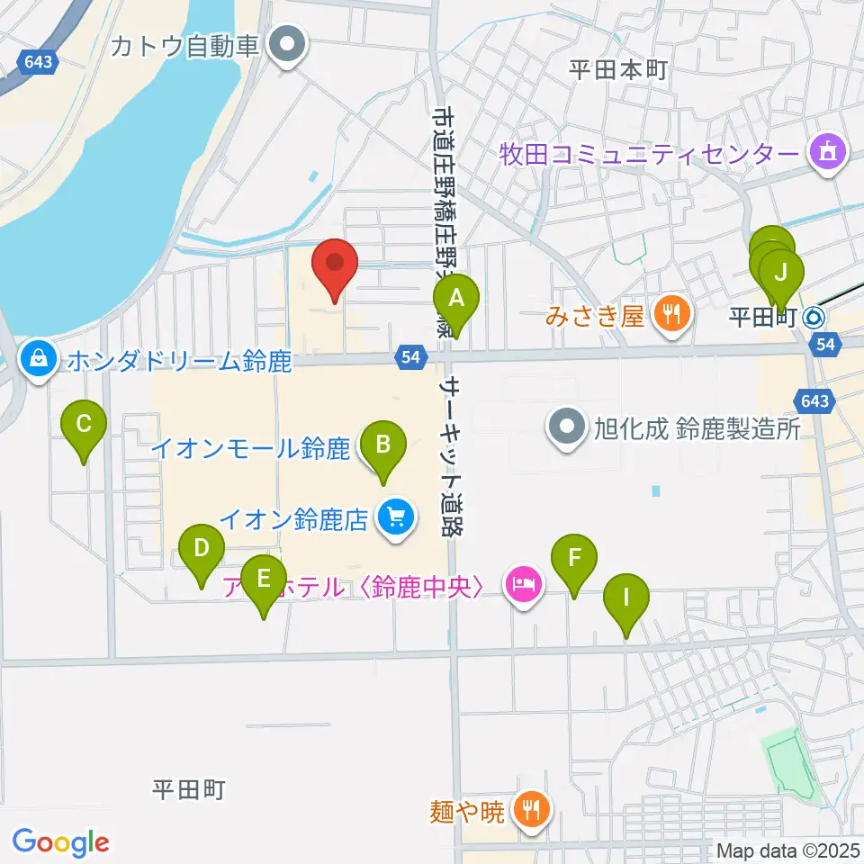 第一楽器 鈴鹿平田センター周辺の駐車場・コインパーキング一覧地図