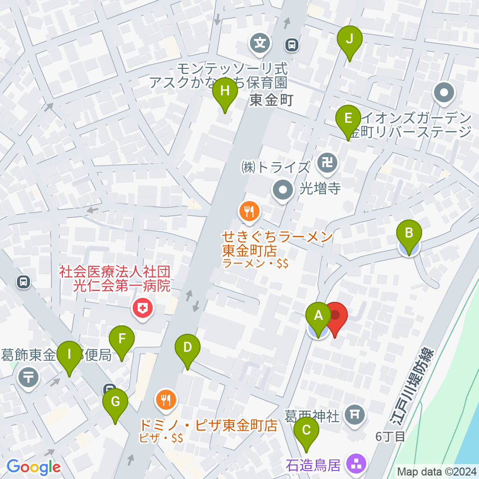 うえのおんがくじゅく かなまち周辺の駐車場・コインパーキング一覧地図