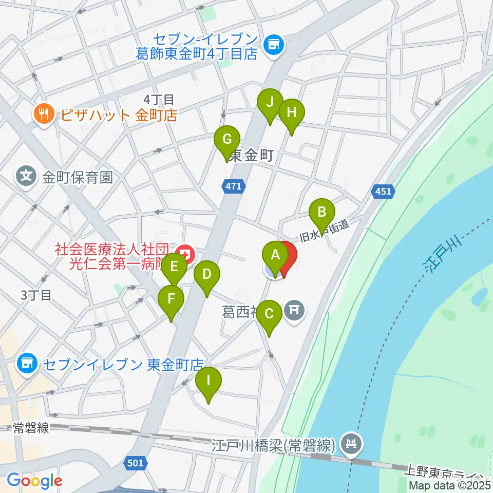 うえのおんがくじゅく かなまち周辺の駐車場・コインパーキング一覧地図