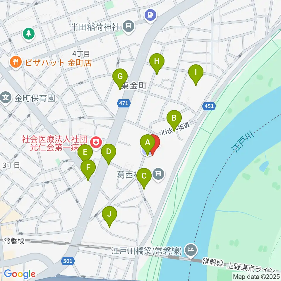 うえのおんがくじゅく かなまち周辺の駐車場・コインパーキング一覧地図