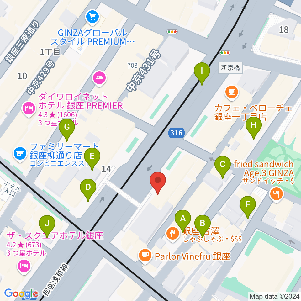 銀座BLUE EYES周辺の駐車場・コインパーキング一覧地図