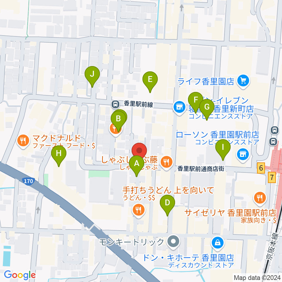 第一楽器 香里店周辺の駐車場・コインパーキング一覧地図