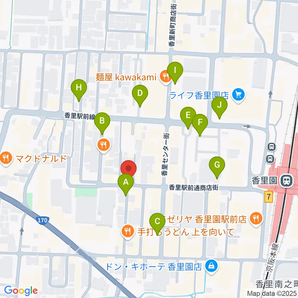 第一楽器 香里店周辺の駐車場・コインパーキング一覧地図