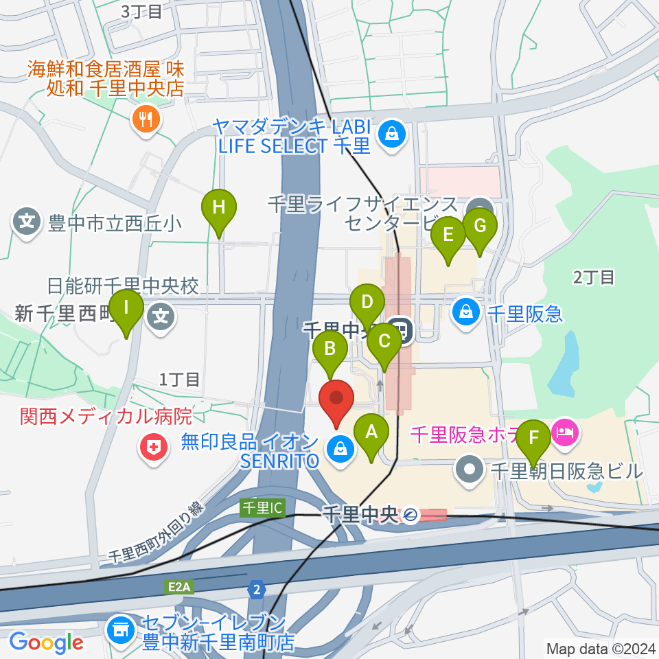 第一楽器 千里中央教室周辺の駐車場・コインパーキング一覧地図