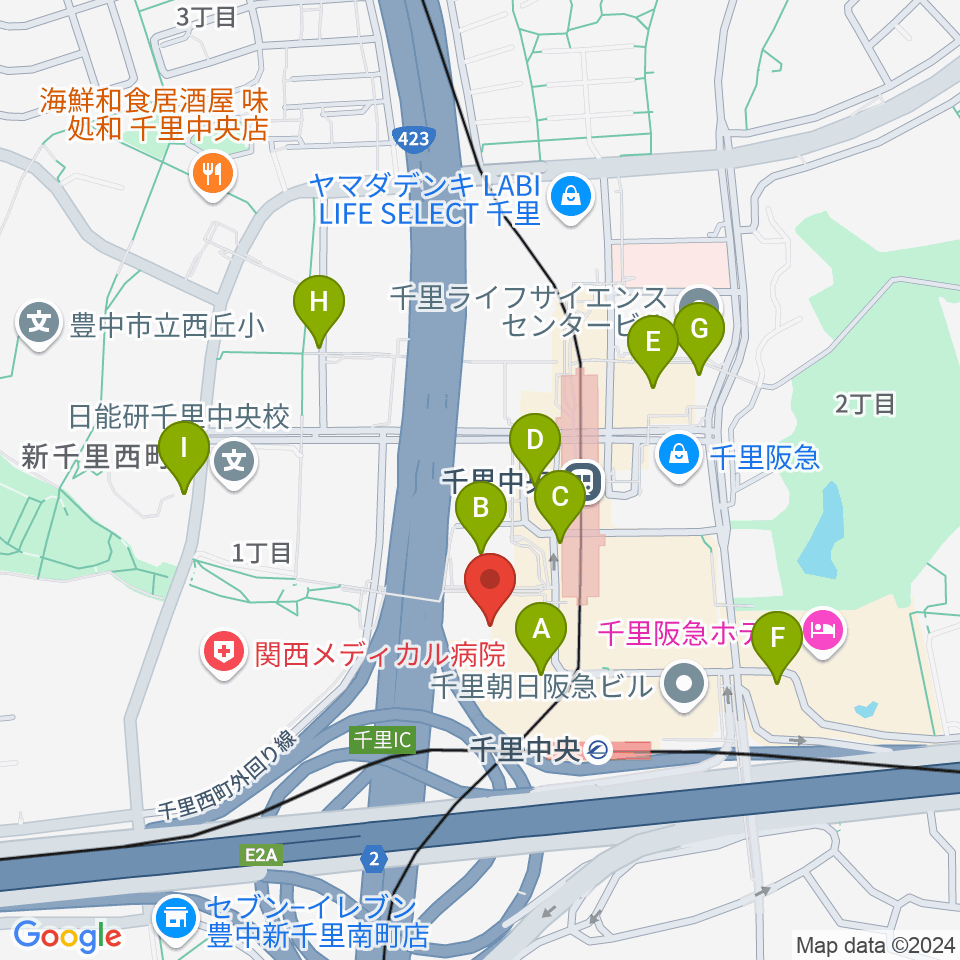 第一楽器 千里中央教室周辺の駐車場・コインパーキング一覧地図