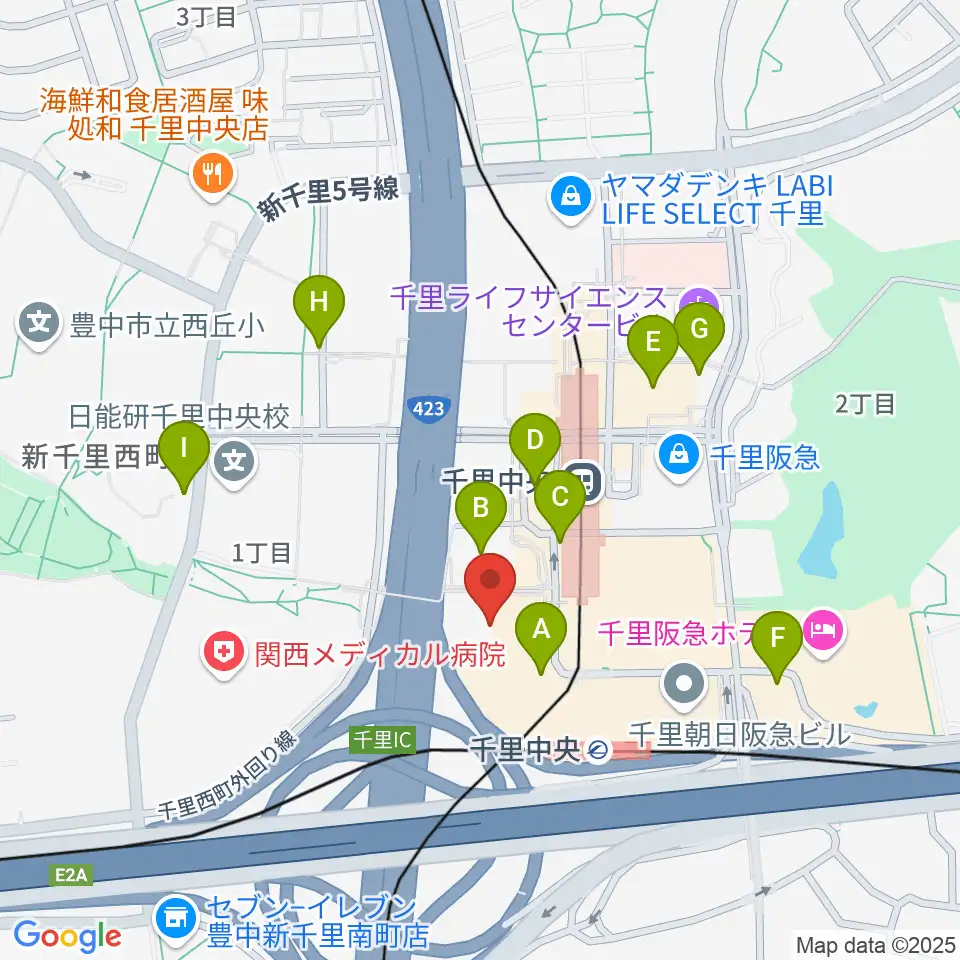 第一楽器 千里中央教室周辺の駐車場・コインパーキング一覧地図